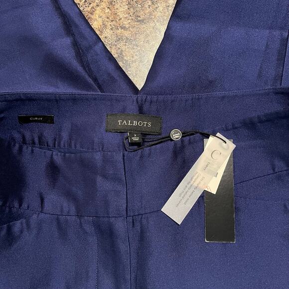 NWT Talbots Dress Pants Curvy Cropped Silk Preppy Minimalist Classic Blue Size 2 - Picture 2 of 3